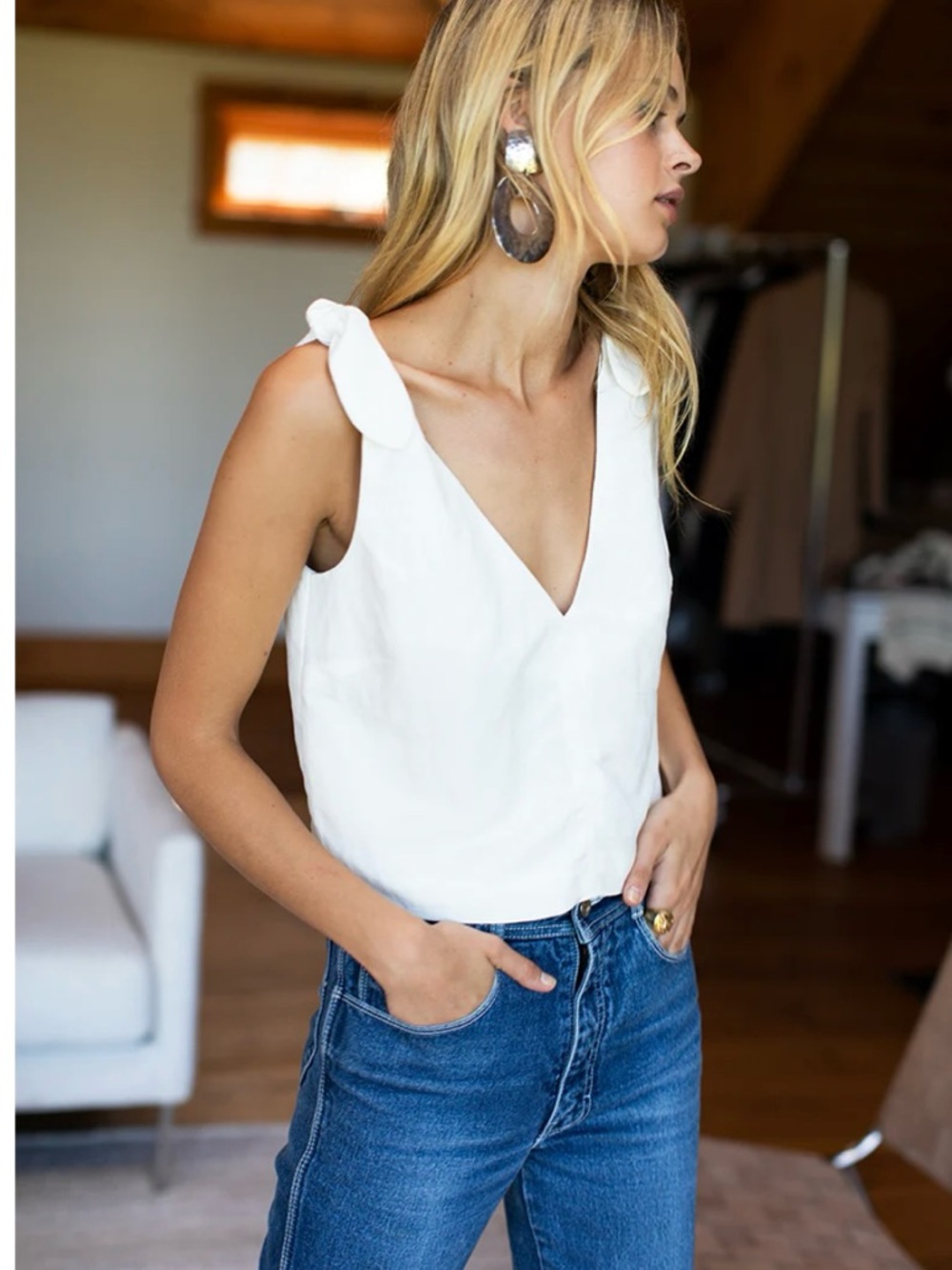 Emerson Fry White tie shoulder mod top